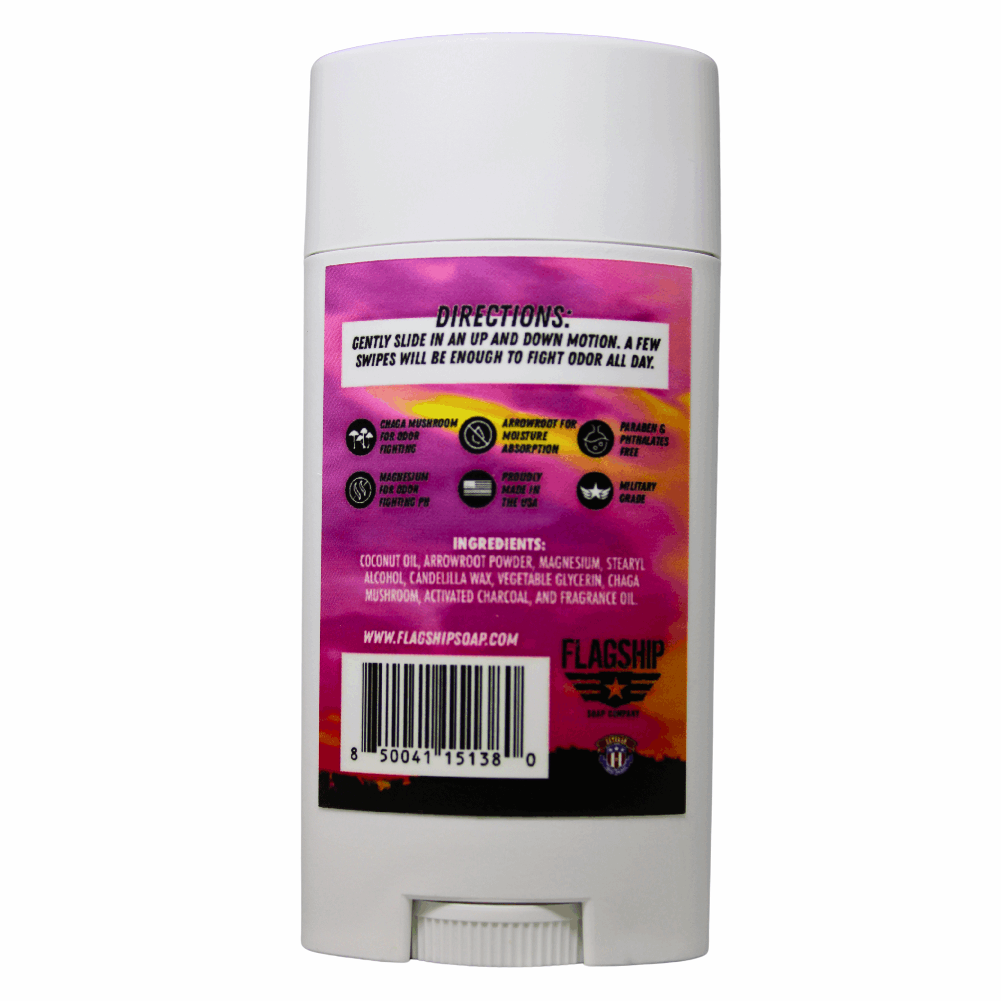 Back of product: Ingredient list and benefits of DOPE Musk Deodorant.