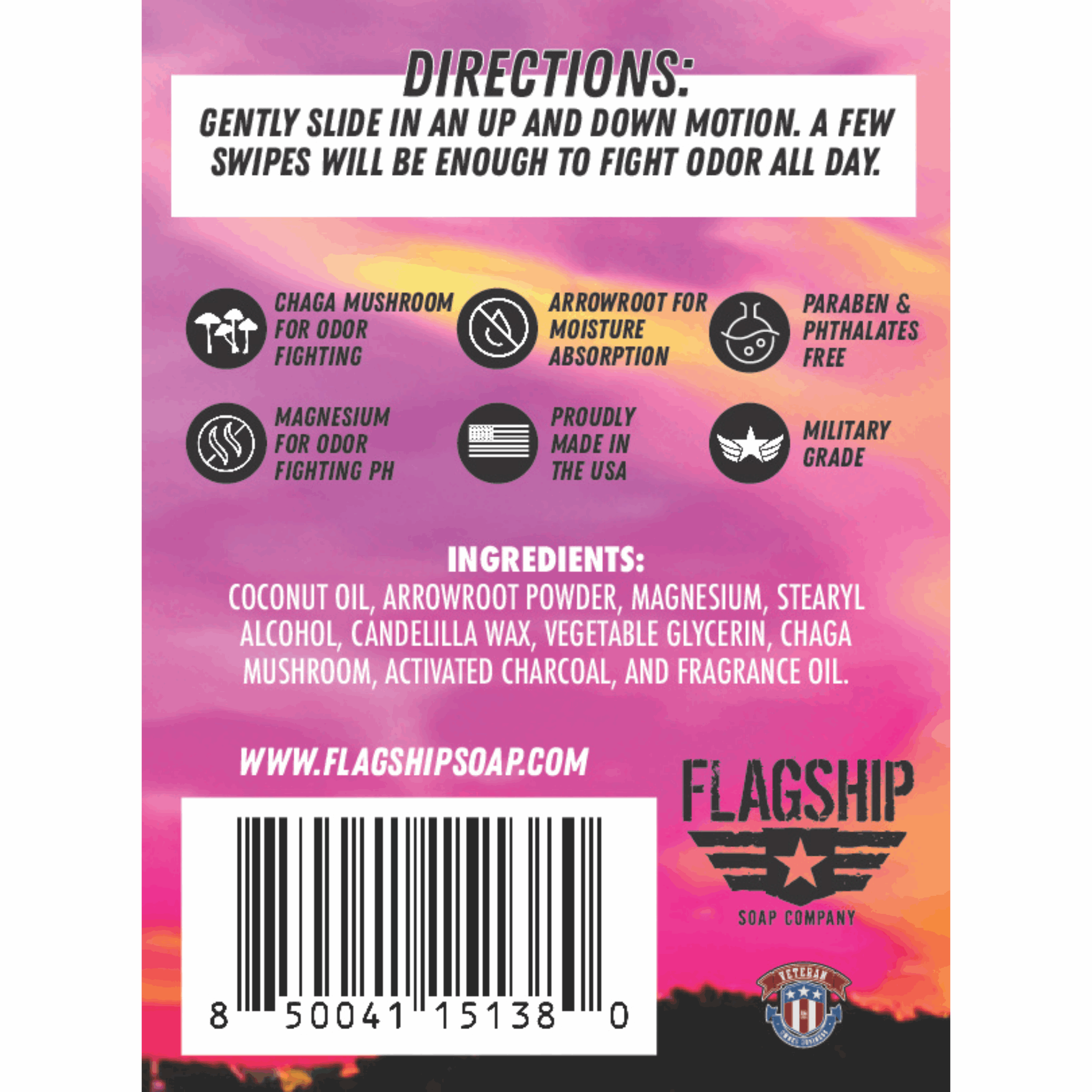 Back Label: Ingredient list and benefits of DOPE Musk Deodorant.