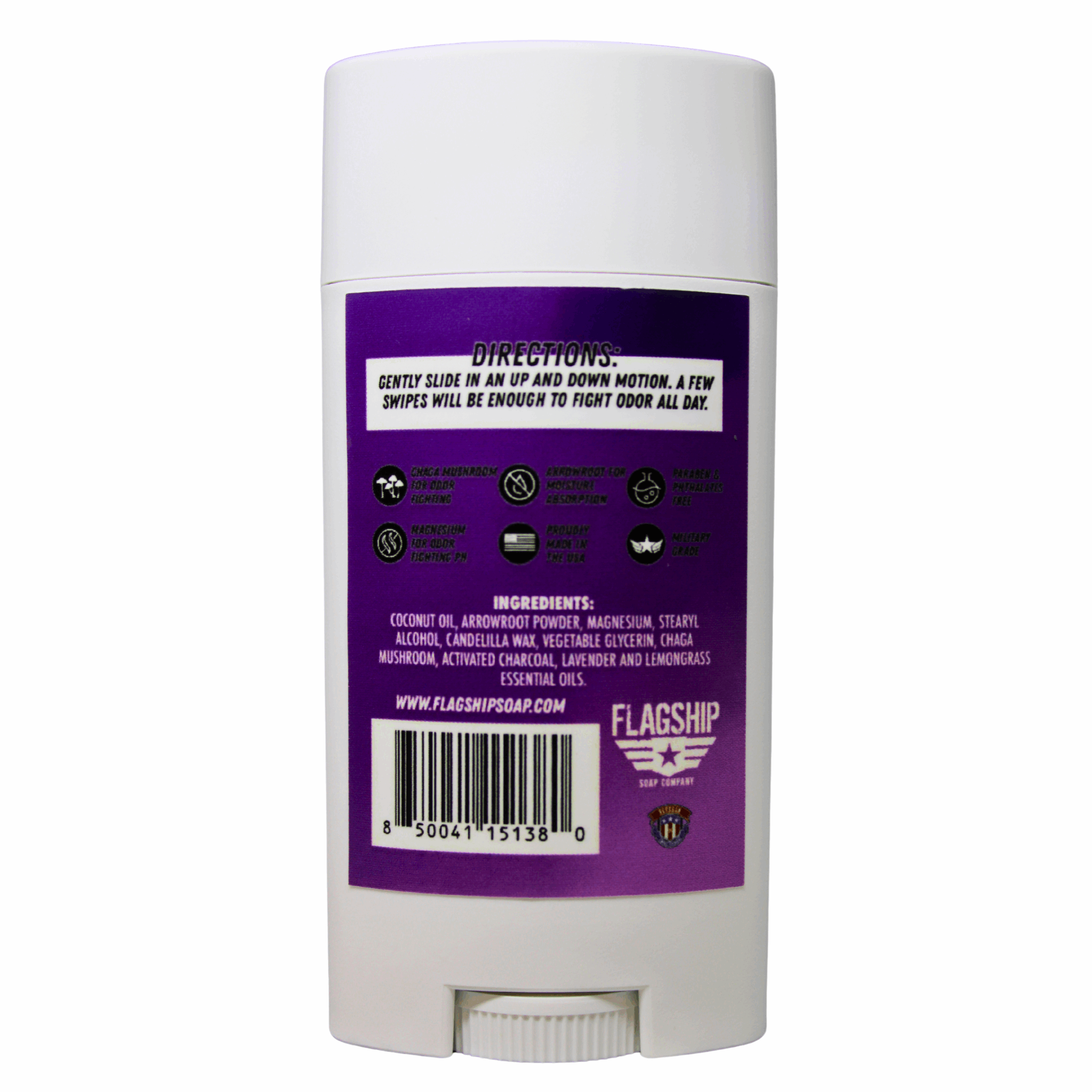 Back Label: Ingredient list and benefits of Smooth Operator Deodorant.