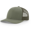 Patriot and Company OD green classic trucker with black leather patch and white sewing - Patriot Mens Company