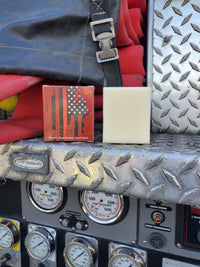 Hose Dragger natural men's soap for firefighters by Patriot and Company soap bar and soap box on firetruck with hoses in background
