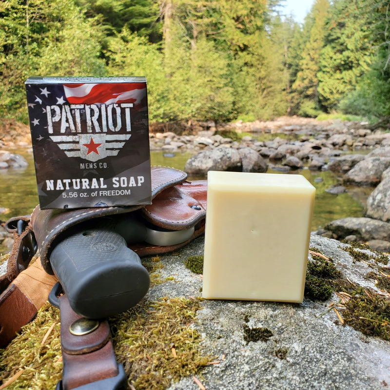 The Rut Hunting Soap Natural Men's Soap Patriot and Company Pine and Cedarwood Elk Hunting alongside river in North Idaho